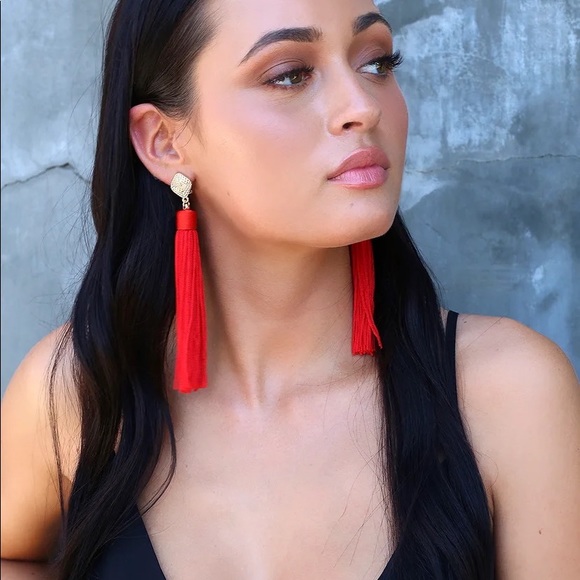 NEW! BOHO Red & Gold Fringe Tassel Earrings - Picture 12 of 16